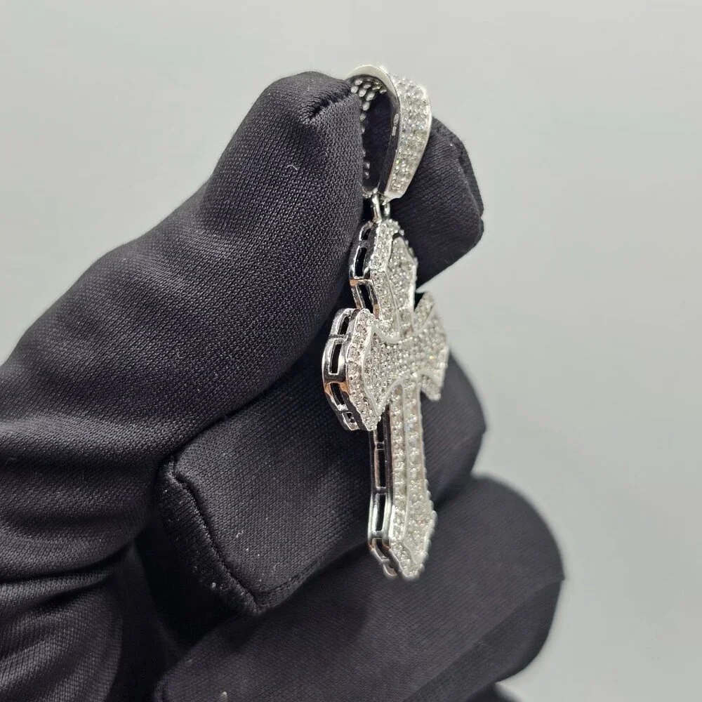 Sterling Silver 925 Rhodium Plated Cross Clear CZ Pendant